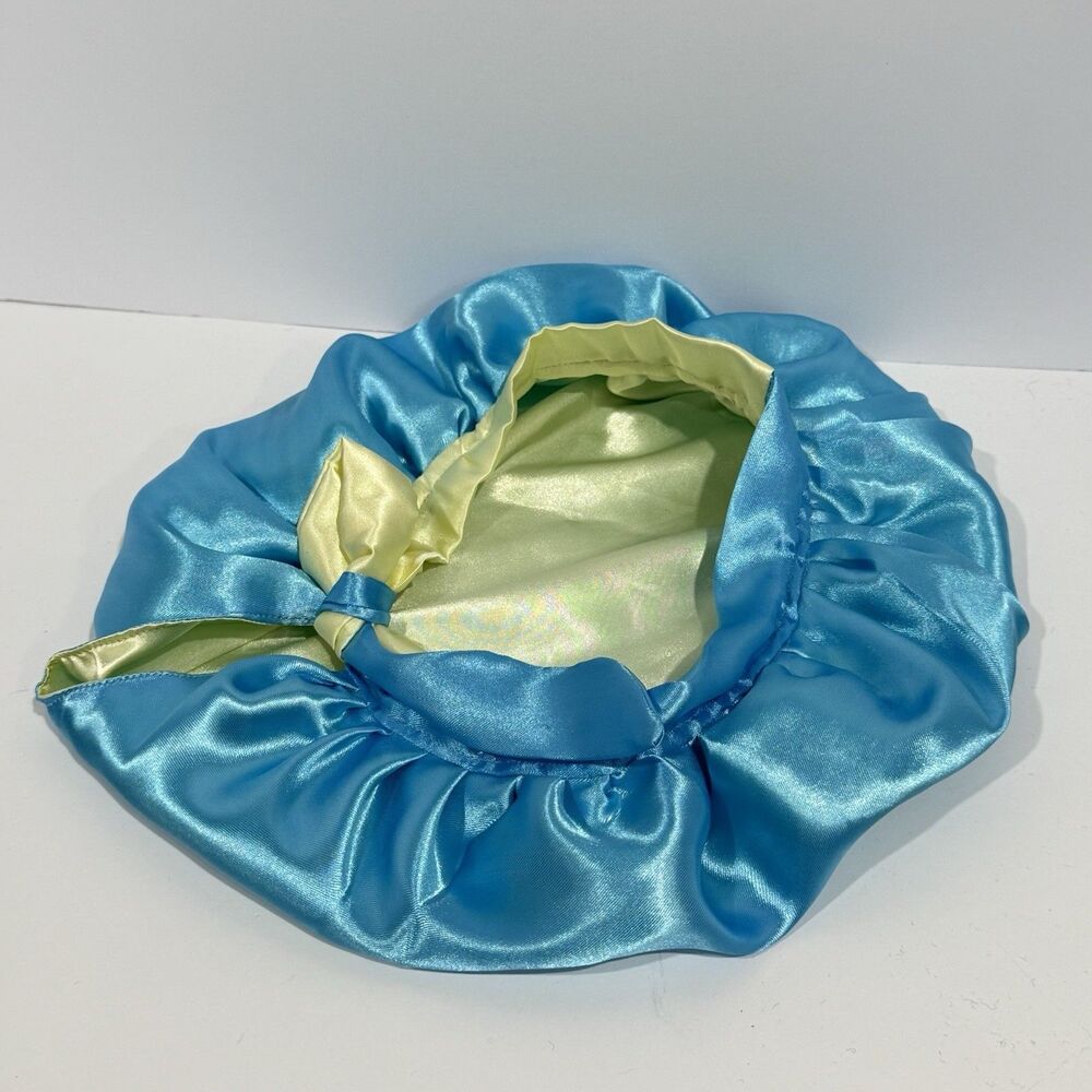 Handmade Satin Sleep Bonnet Tie Closure Reversible Blue Yellow Hair Cap - Picture 9 of 10